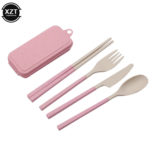 Foldable Wheat Straw Cutlery Set – Eco-friendly Travel Dinnerware