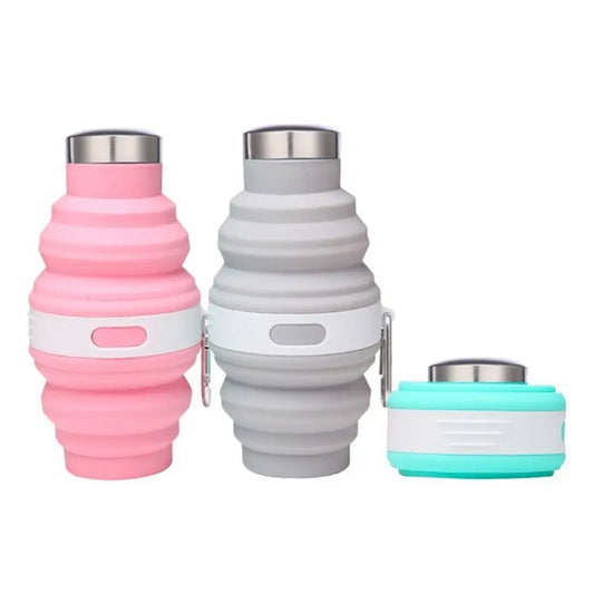 Reusable Collapsible Water Bottles – Silicone Hiking Cups with Carabiner