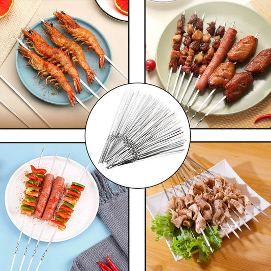 Durable and Reusable Stainless Steel BBQ Skewers for Outdoor Cooking