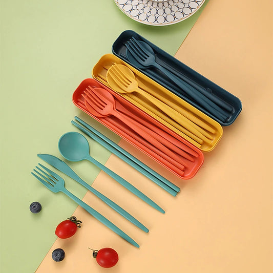 4Pcs Travel Cutlery Sets – Portable Wheat Straw Tableware