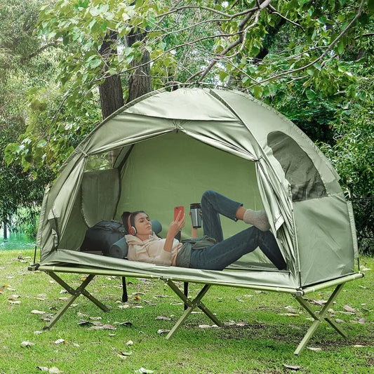 Outsunny Camping Tent Cot – Single Person Off-Ground Shelter Combo