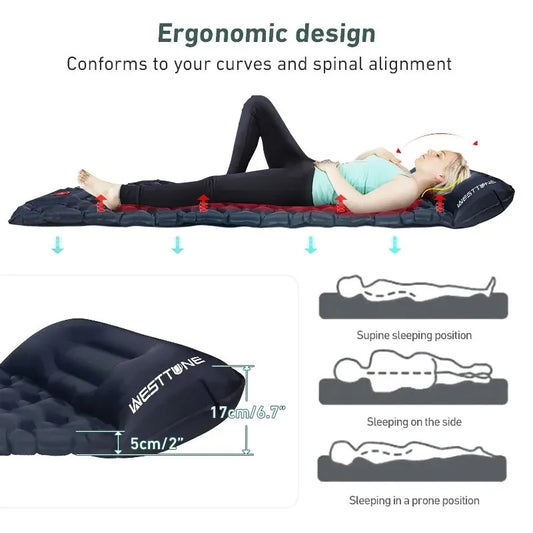 WESTTUNE Ultralight Camping Inflatable Mattress with Built-in Pillow