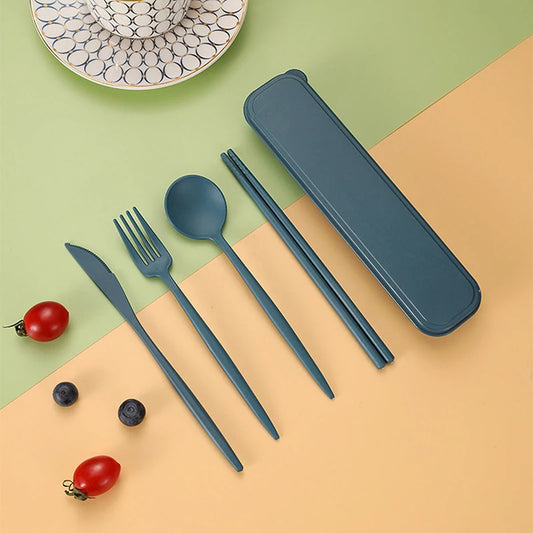 4Pcs Travel Cutlery Sets – Portable Wheat Straw Tableware