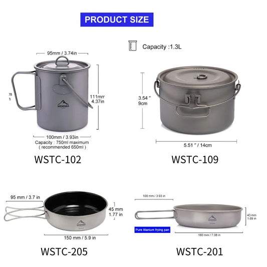 Widesea Camping Tableware Titanium Cookware Set – Ultimate Outdoor Cooking Companion