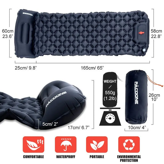 Outdoor Camping Inflatable Mattress – Ultralight Air Mat with Built-In Pump