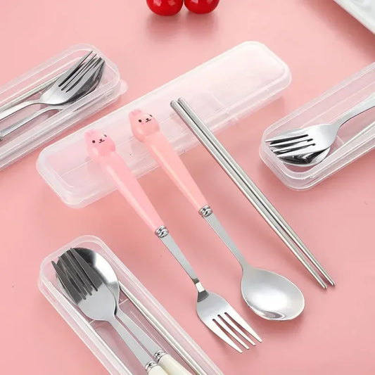 Portable Cartoon Tableware Set for Kids – Fun &amp; Durable Utensils with Case