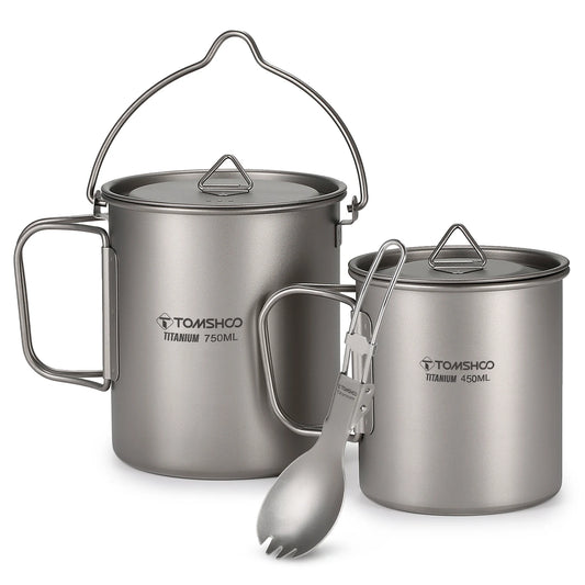 Tomshoo 3 PCS Titanium Cookware Set – Ultralight Camping Essentials