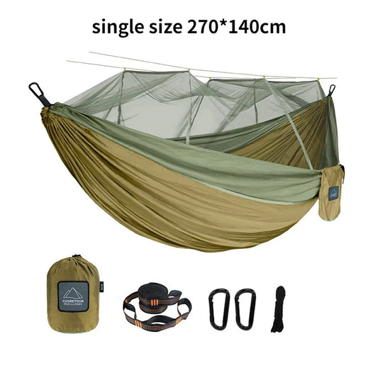 Portable Nylon Camping Hammock with Mosquito Net – Single &amp; Double Size